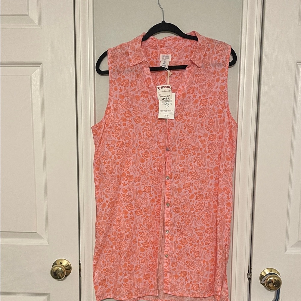 Sigrid Olsen Women's Pink Floral Sleeveless Blouse